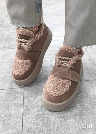Ботинки женские зимние из натуральной замши и мех teddy, кроссовки на шерсти, зимние женкк...