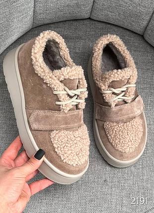 Ботинки женские зимние из натуральной замши и мех teddy, кроссовки на шерсти, зимние женкк...