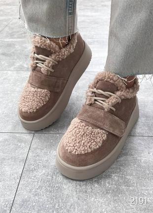 Ботинки женские зимние из натуральной замши и мех teddy, кроссовки на шерсти, зимние женкк...