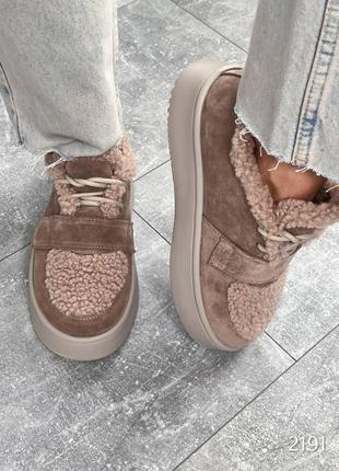 Ботинки женские зимние из натуральной замши и мех teddy, кроссовки на шерсти, зимние женкк...