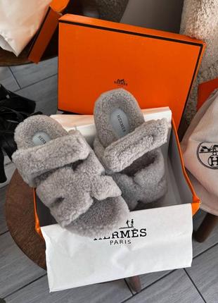 Жіночі капці в стилі hermes slippers teddy grey