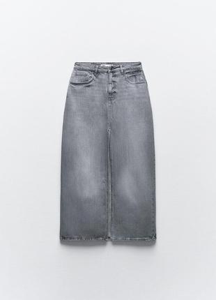 Джинсовая юбка z1975 миди с разрезом от zara, размер xs, s5 фото