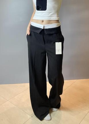 Брюки штани zara з комбінованим поясом на середній посадці
