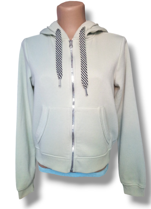 Женская кофта свитшот худи утепленное на флисе и с капюшоном на молнии мятного цвета размера s от sinsay