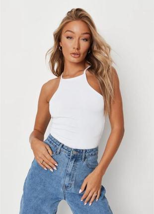 Базовий білий боді pull&bear, боді в рубчик, базовий боді, білий боді в мілкий рубчик