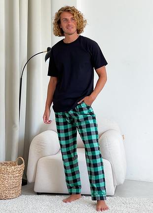 Брюки мужские фланелевые пижамные домашние в клетку теплые для дома фланель байка