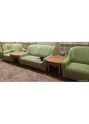 Чехлы на диван и 2 кресла съемные стильные без оборки, покрывало на диван и кресла...