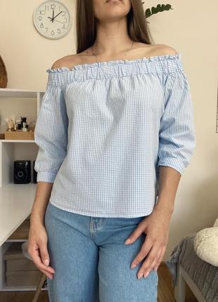 Блуза с открытыми плечами,блуза в клетку,блуза h&m