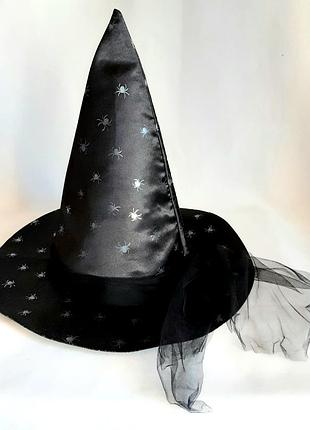 Шляпа колпак ведьмы h&m детская на halloween карнавальный черный с блестящими пауками