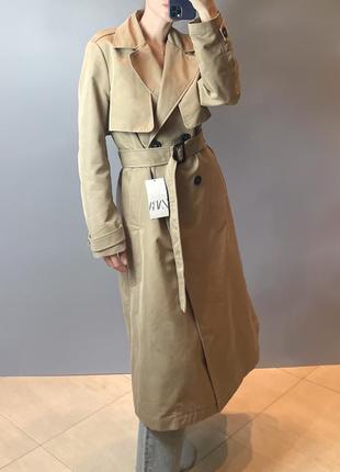 Бежевый тренч плащ куртка zara