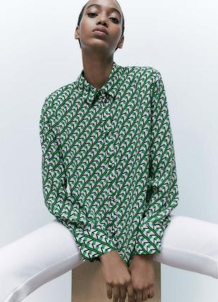 Сорочка від zara , блуза , рубашка зелена в принт .