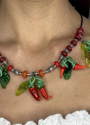Бусы из стекла, перчики из муранского стекла, бусы из стекла, ожерелье с перчиками