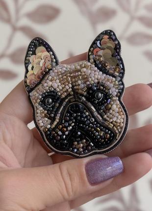 Брошка портрет улюбленця собака чи кіт  з бісеру мопс бульдог