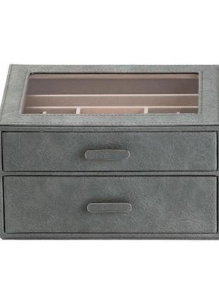 Идеальная шкатулка для украшений 24,5*17,5*14 см из эко-кожи два яруса, серый,удобный