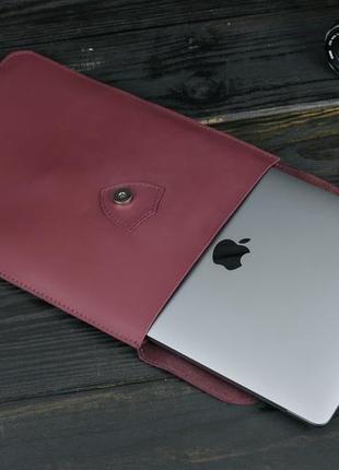 Кожаный чехол для macbook дизайн №36, натуральная кожа grand, цвет бордо3 фото