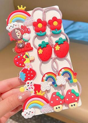 Набір гумок + шпильок для волосся полунична феєрія