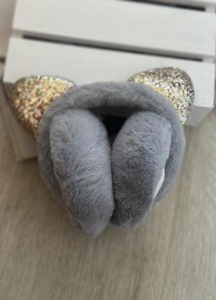 Наушники меховые  складные с кошачьими ушками  серый one size (6014)