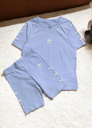 Оригинальный хлопковый костюм футболка и шорты adidas на девочку