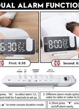 Годинник, будильник із проєктором threeh і зарядним пристроєм usb. , с fm-радио5 фото