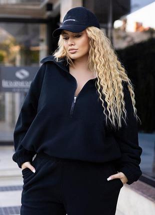 Жіночий якісний флісовий сірий чорний спортивний костюм прогулянковий