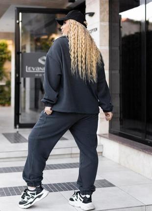 Жіночий якісний флісовий сірий чорний спортивний костюм прогулянковий