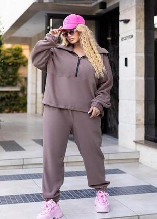 Жіночий якісний флісовий сірий чорний спортивний костюм прогулянковий