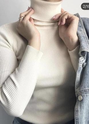 Молочный базовый гольф водолазка свитер рубчик кофта джемпер