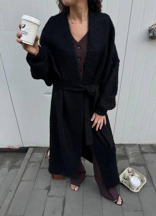 Теплый кардиган под пояс с ворсом