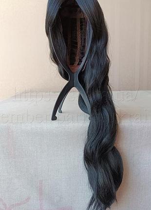 Длинный черный парик, с челкой, термостойкая, волнистая, парик