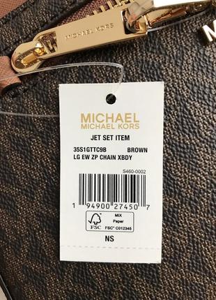 Сумка женская michael kors оригинал jet set large logo crossbody bag коричневая в лого кросс боди7 фото