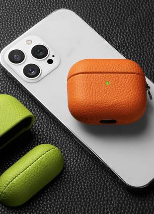 Качественный кожаный чехол для наушников airpods 1 2 3 pro с карабином