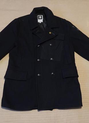 Черное шерстяное полупальто g-star raw fleet carrier wool coat голландия xxl