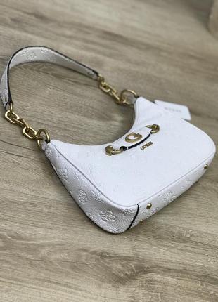 Сумка жіноча guess оригінал izzy peony logo shoulder bag гесс біла4 фото