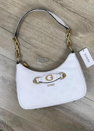 Сумка жіноча guess оригінал izzy peony logo shoulder bag гесс біла2 фото