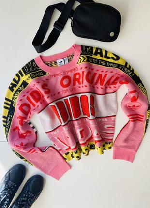 Adidas originals scarf print jumper in pink and red hotsell