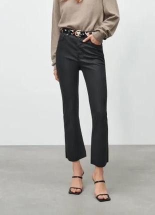 Нові коричневі штани з напиленням zara slim fit high rise cropped leg, розмір s
