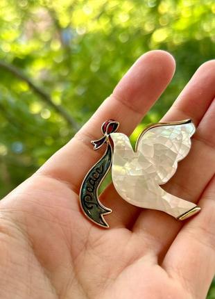 Винтажная брошь голубь мира liz claiborne с перламутром