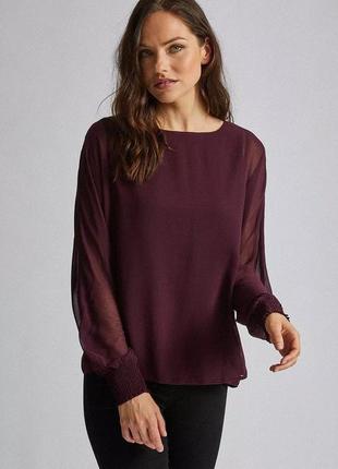 Фіолетовий шифоновий топ dorothy perkins / прозора жіноча блузка з довгим рукавом1 фото