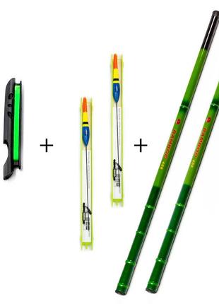 Набір вудилищ для риболовлі 6.30м джокер bambook green 2 шт мотовило та поплавець