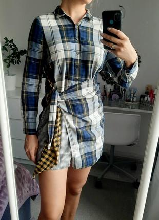 Платье рубашка на запах, вклетку, размер с- xs, zara