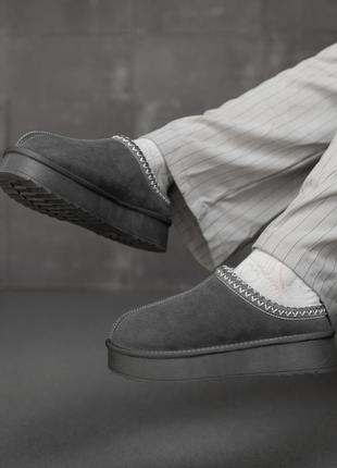Женские низкие угги lam серые из натуральной замши