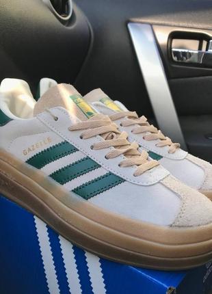 Adidas gazelle bold beige green кроссовки