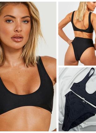 Стильный раздельный купальник лиф топ и высокие бикини черного цвета boohoo