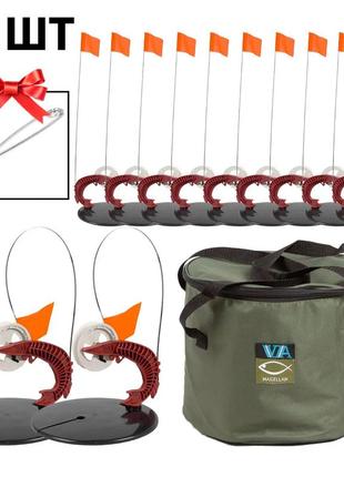 Набір жерлиць щука з гальмом у зборі оснащена 10шт у сумці - ведро для риболовлі на щуку та судака