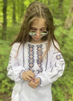 Вышиванка для девочки на домотканом холсте 4-12 лет (104-146 р)