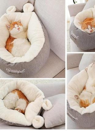 М'яка лежанка ліжко для котів та маленьких собак resteq 52х52х32 см. лежак для котів. лежак для собак. місце сну для кота4 фото
