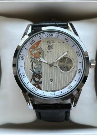 Чоловічий годинник на ремені tag heuer срібного кольору