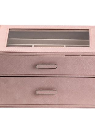 Идеальная шкатулка для украшений 24,5*17,5*14 см из эко-кожи два яруса, розовый,удобный