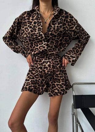 Костюм женский рубашка шорты штапель принт леопард2 фото