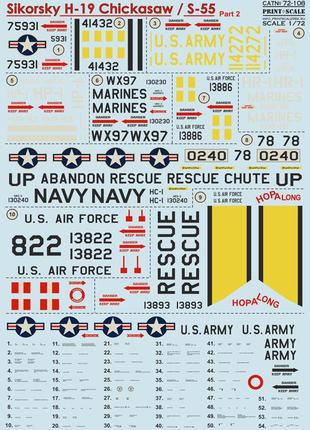 Print scale 72-108 sikorsky h-19 частина 2 декаль для моделей, у масштабі 1:72